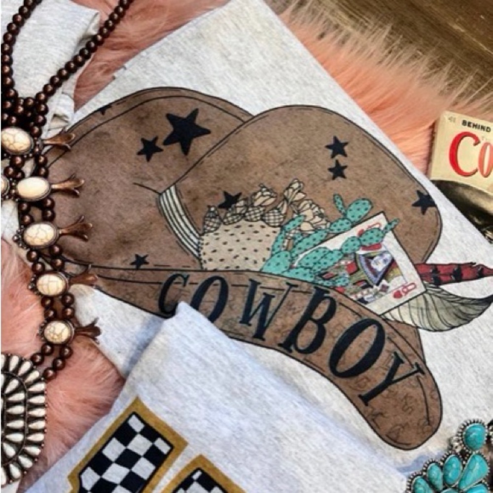 Cowboy Graphic Tee with Southwestern Hat Print